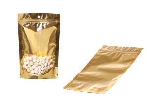 Doy Pack-Säcke 150x40x230mm Aluminium mit goldener Rückseite, transparenter Vorderseite mit "Reißverschluss" und der Möglichkeit zum Versiegeln mit Heißsiegeln - 100 Stück-εικόνα_σύνθεση