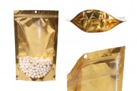 Aluminum Doypack stand-up pouch with zipper, golden back and transparent front side, heat sealable, 180x50x280  mm - 100 pcs