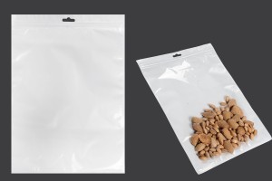 Sachets en plastique avec fermeture éclair 250 x 350 mm, dos blanc, face transparente et trou d'eurohole - 100 pcs-εικόνα_προϊοντική