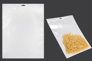 Sachets en plastique avec fermeture éclair 300 x 400 mm, dos blanc, face transparente et trou d'eurohole - 100 pcs-εικόνα_προϊοντική