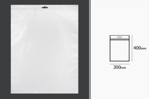 Sachets en plastique avec fermeture éclair 300 x 400 mm, dos blanc, face transparente et trou d'eurohole - 100 pcs-εικόνα_διαστάσεις