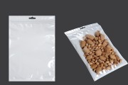 Sachets en plastique avec fermeture éclair 180 x 260 mm, dos blanc, face transparente et trou d'eurohole - 100 pcs