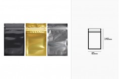 Σακουλάκια αλουμινίου με κλείσιμο "zip" 85x140 mm, διάφανη μπροστά πλευρά και δυνατότητα σφράγισης με θερμοκόλληση - 100 τμχ