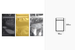 Heat sealable aluminum zip lock pouch with transparent front side in size 90x160  mm - 100 pcs-image_dimensions
