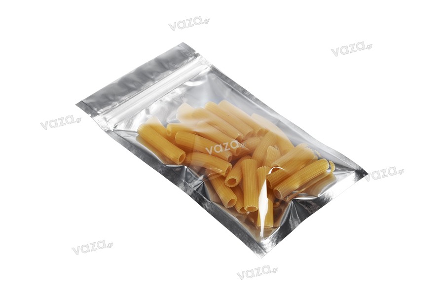 Heat sealable aluminum zip lock pouch with transparent front side in size 100x175  mm - 100 pcs