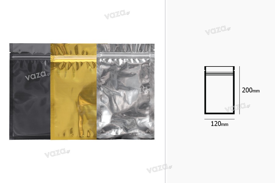 Σακουλάκια αλουμινίου με κλείσιμο "zip" 120x200 mm, διάφανη μπροστά πλευρά και δυνατότητα σφράγισης με θερμοκόλληση - 100 τμχ