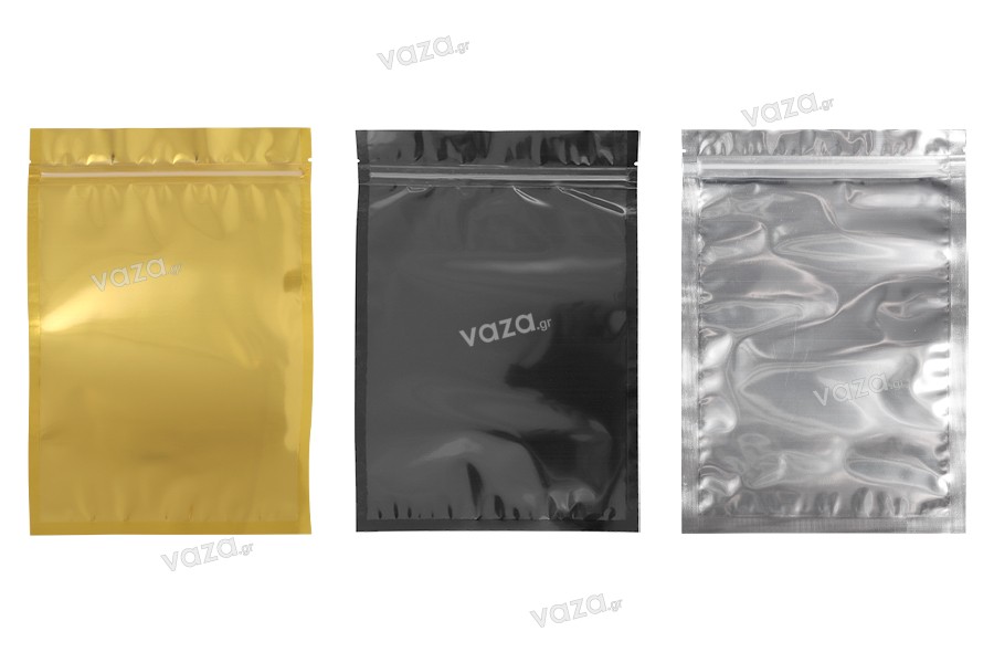 Heat sealable aluminum zip lock pouch with transparent front side in size 180x255 mm - 100 pcs