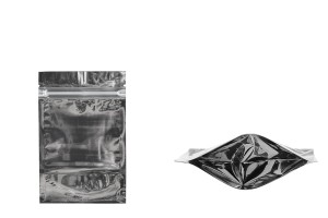 Sachets de type Doypack 90 x 30 x 140 mm dos en aluminium, fenêtre transparente avec fermeture zip et possibilité de fermeture par thermoscellage - 100 pcs-1