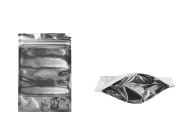 Doypack stand-up pouch with zipper, aluminum back side and transparent front side, heat sealable, 100x30x150 mm - 100 pcs