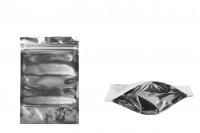 Doypack stand-up pouch with zipper, aluminum back side and transparent front side, heat sealable, 100x30x150 mm - 100 pcs