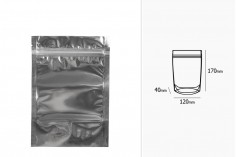 Σακουλάκια τύπου Doy Pack 120x40x170 mm αλουμινίου πίσω πλευρά, διάφανο μπροστά με κλείσιμο "zip" και δυνατότητα σφράγισης με θερμοκόλληση - 100 τμχ