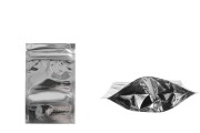 Sachets de type Doypack 80 x 30 x 130 mm dos en aluminium, fenêtre transparente avec fermeture zip et possibilité de fermeture par thermoscellage - 100 pcs