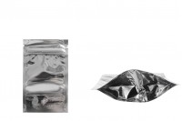 Sachet en plastique type Doypack avec fermeture à glissière, argenté à l’arrière et transparent au devant et avec possibilité de thermocollage 80X30X130mm- paquet de 100 pièces