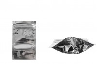 Sachets de type Doypack 80 x 30 x 120 mm dos en aluminium, fenêtre transparente avec fermeture zip et possibilité de fermeture par thermoscellage - 100 pcs