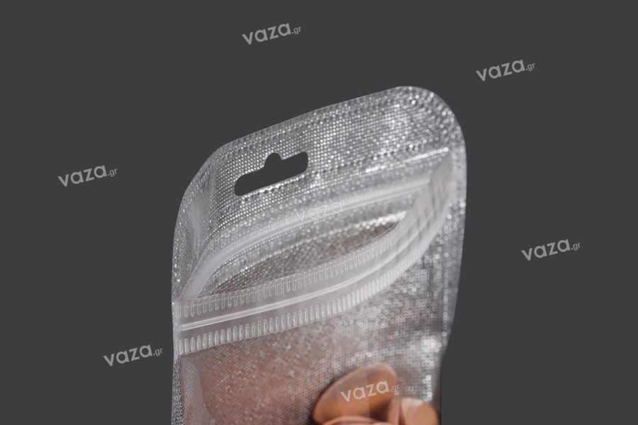 Σακουλάκια με κλείσιμο zip 150x200 mm, non woven ασημί πίσω όψη, διάφανο μπροστά και τρύπα eurohole - 100 τμχ