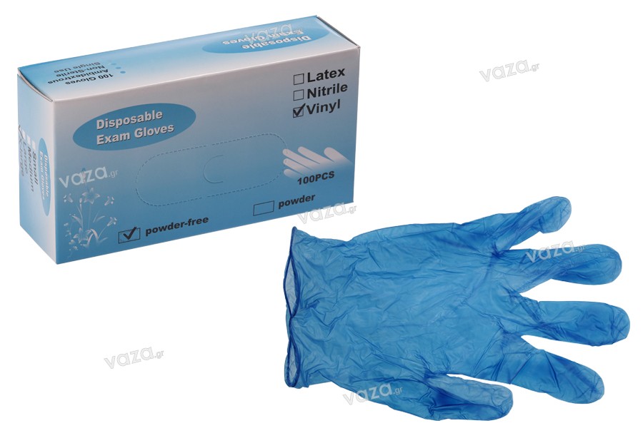 Γάντια βινυλίου μιας χρήσης χωρίς πούδρα (powder free) μπλε σε μέγεθος X-Large - 100 τμχ