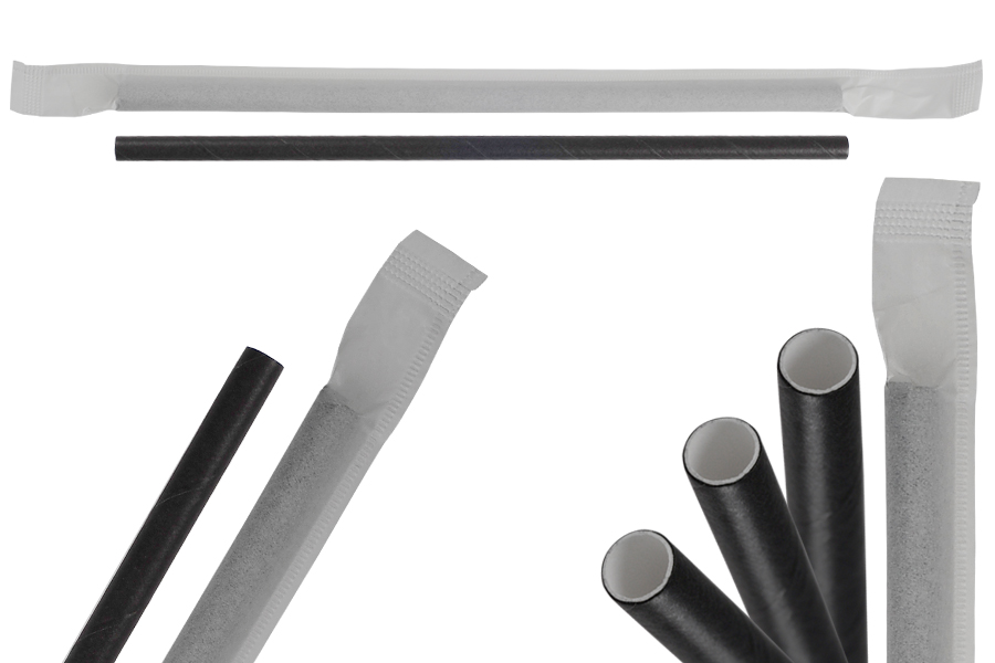 Papierstrohhalme, ökologisch 180x6mm in schwarzer Farbe - 100 Stück (Einzelverpackung) Papierstrohhalme, ökologisch 180x6mm in schwarzer Farbe - 100 Stück (Einzelverpackung)