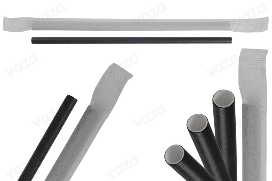 Pailles en papier, écologiques 180 x 6 mm en couleur noire - 100 pcs (lot individuel) Pailles en papier, écologiques 180 x 6 mm en couleur noire - 100 pcs (lot individuel)-εικόνα_διαστάσεις