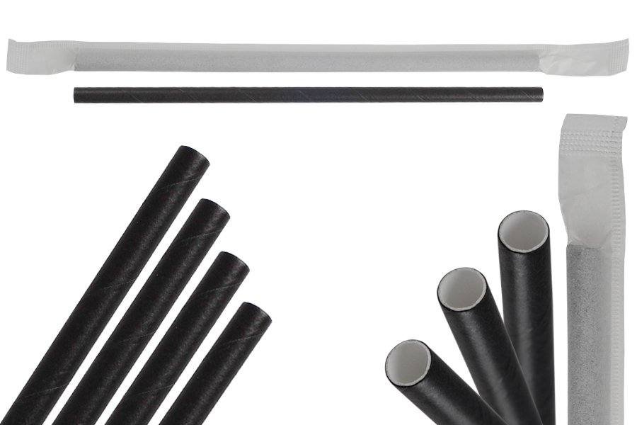 Papierstrohhalme, ökologisch 180x6mm in schwarzer Farbe - 100 Stück (Einzelverpackung) Papierstrohhalme, ökologisch 180x6mm in schwarzer Farbe - 100 Stück (Einzelverpackung)