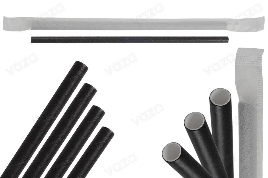 Pailles en papier, écologiques 180 x 6 mm en couleur noire - 100 pcs (lot individuel) Pailles en papier, écologiques 180 x 6 mm en couleur noire - 100 pcs (lot individuel)-εικόνα_προϊοντική