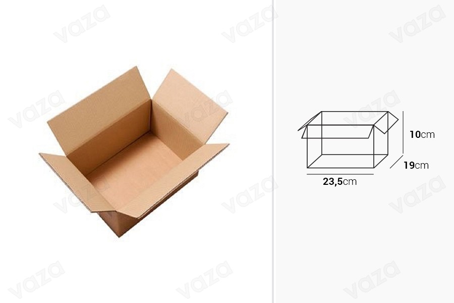 Kuti kartoni 23,5x19x10 ngjyrë kafe me 3 fletë (No 18) - 25 copë Kuti kartoni 23,5x19x10 ngjyrë kafe me 3 fletë (No 18) - 25 copë-imazh_dimensione