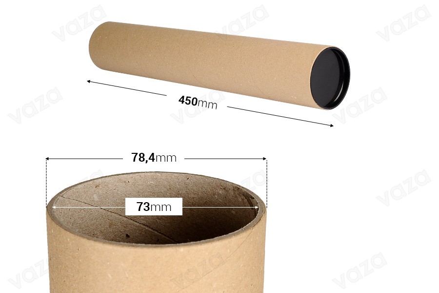 Brown kraft paper tube box 73x450mm with plastic caps - 10 pcs Brown kraft paper tube box 73x450mm with plastic caps - 10 pcs-bildabmessungen