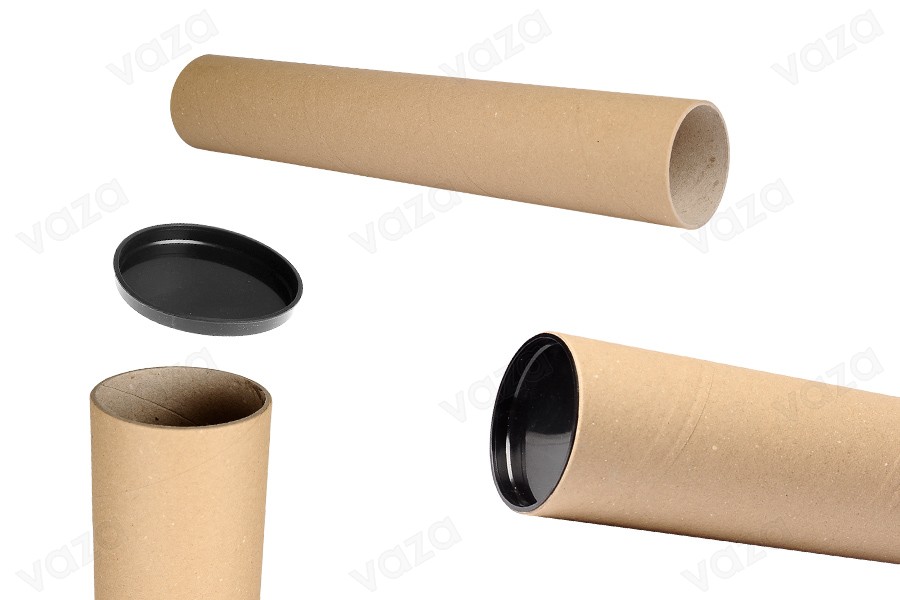 Brown kraft paper tube box 73x450mm with plastic caps - 10 pcs Brown kraft paper tube box 73x450mm with plastic caps - 10 pcs-produktbild