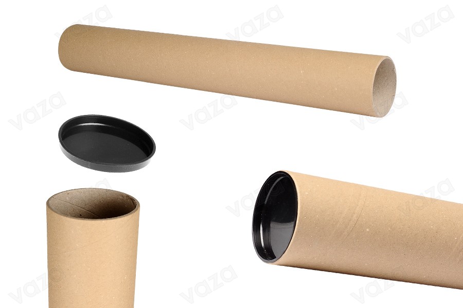 Brown kraft paper tube box 73x550mm with plastic caps - 10 pcs-εικόνα_προϊοντική