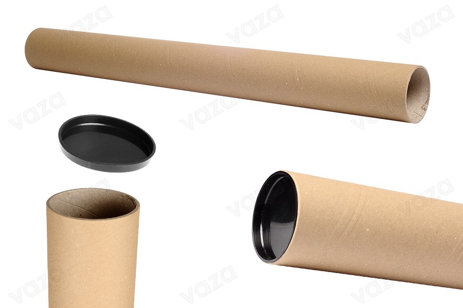 Brown kraft paper tube box 73x750mm with plastic caps - 10 pcs-produktbild