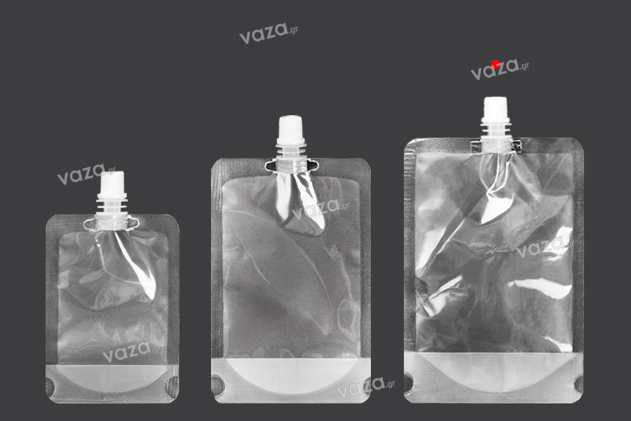 Transparent Doypack stand-up spout pouch with white cap, 500 ml - 50 pcs.