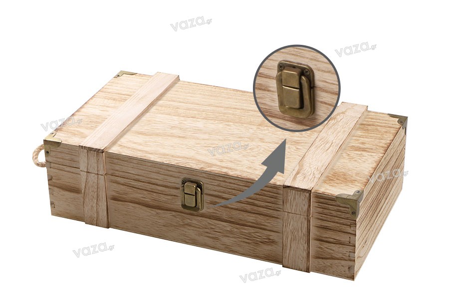 Wooden storage box for 2 bottles of wine