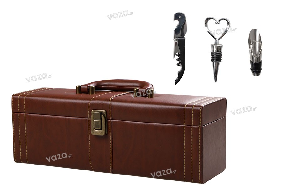 Luxury wine case with accessories and leather trim