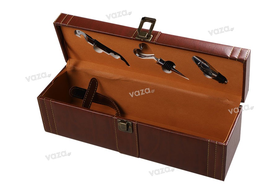 Luxury wine case with accessories and leather trim