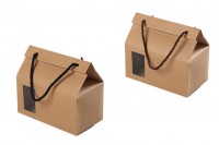 Kraft paper standing-up box-bag with rope handle and window in size 180x100x160 - 20 pcs