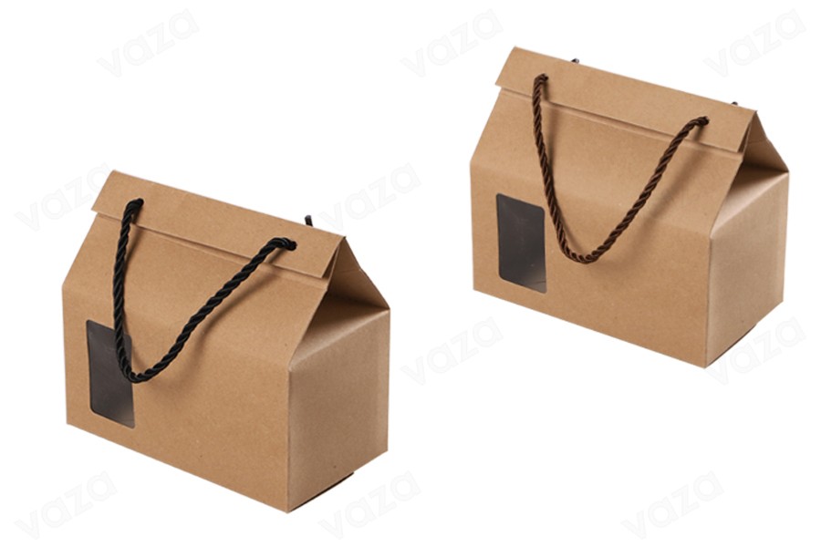 Boîte - sac en kraft avec fenêtre et cordon 180 x 100 x 160 - 20 pcs-εικόνα_προϊοντική