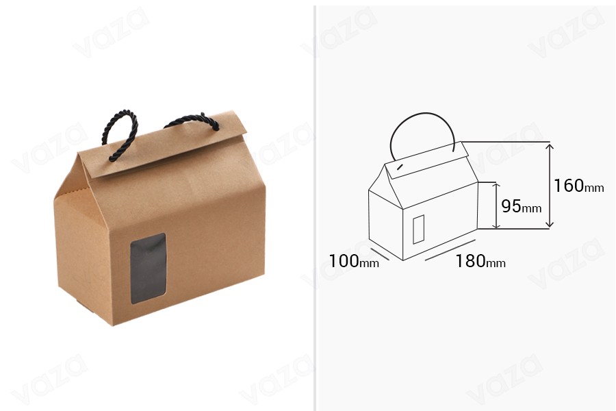 Boîte - sac en kraft avec fenêtre et cordon 180 x 100 x 160 - 20 pcs-εικόνα_διαστάσεις