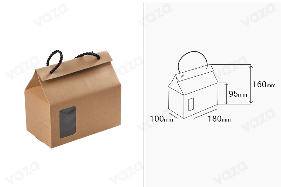 Box - Kraftbeutel mit Fenster und Kordel 180x100x160 - 20 Stk Box - Kraftbeutel mit Fenster und Kordel 180x100x160 - 20 Stk-bildabmessungen