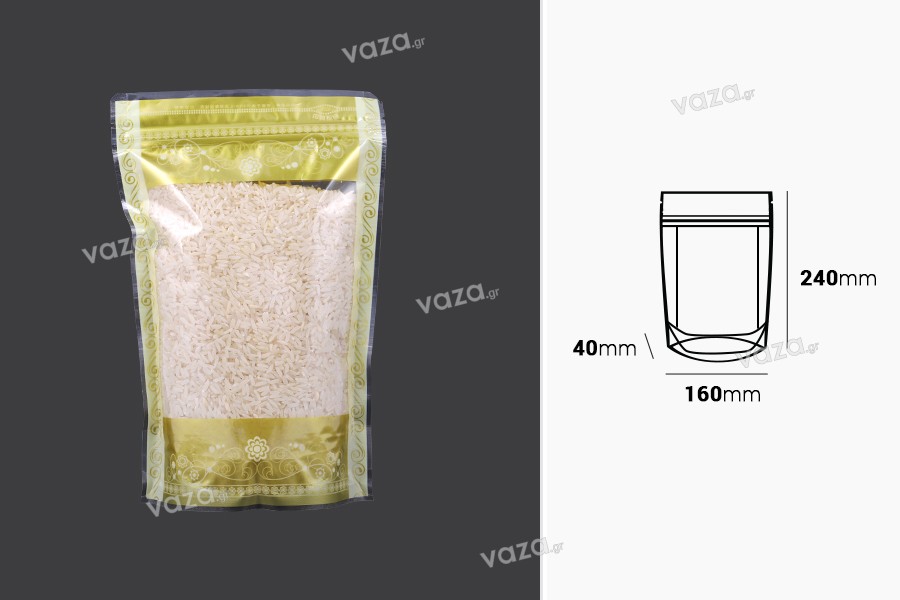 Transparent Doypack stand-up pouch in size 160x40x240 mm, with zipper, also heat sealable - 50 pcs