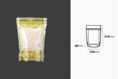 Transparent Doypack stand-up pouch in size 150x40x210  mm, with zipper, also heat sealable - 50 pcs