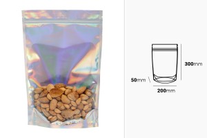 Aluminiumbeutel vom Typ Doy Pack 200x50x300 mm, transparent mit Reißverschluss und Möglichkeit zum Versiegeln mit Heißsiegelung  - 50 Stück-εικόνα_διαστάσεις