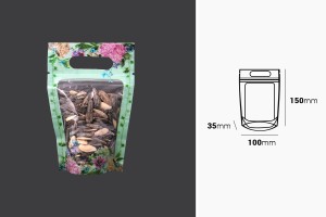Sachets transparents Doypack 100 x 35 x 150 mm avec fermeture zip, poignée et possibilité de thermoscellage - 50 pcs-εικόνα_διαστάσεις