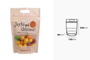 Beutel vom Typ Doy Pack 150x40x230 mm mit Reißverschluss; und Fenster, Griff und Möglichkeit zum Versiegeln mit Heißsiegeln - 50 Stück-εικόνα_διαστάσεις