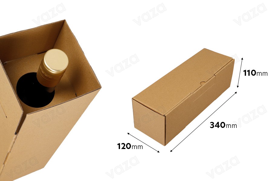 Kraft paper box 340x120x110mm (for wine bottle) - 20 pcs Kraft paper box 340x120x110mm (for wine bottle) - 20 pcs-bildabmessungen