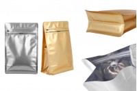 Σακουλάκια αλουμινίου τύπου Doy Pack 130x70x200 mm με βαλβίδα, κλείσιμο με θερμοκόλληση, άνοιγμα με ταινία ασφαλείας και χρήση του zipper - 25 τμχ