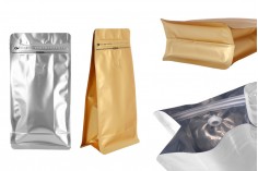 Σακουλάκια αλουμινίου τύπου Doy Pack 135x75x265 mm με βαλβίδα, κλείσιμο με θερμοκόλληση, άνοιγμα με ταινία ασφαλείας και χρήση του zipper - 25 τμχ