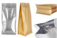 Σακουλάκια αλουμινίου τύπου Doy Pack 150x95x325 mm με βαλβίδα, κλείσιμο με θερμοκόλληση, άνοιγμα με ταινία ασφαλείας και χρήση του zipper - 25 τμχ