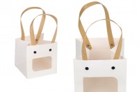 Paper gift bag 100x100x100 mm white with window - 12 pcs