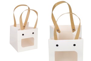Geschenktüte aus Papier 100x100x100 mm weiß mit Sichtfenster - 12 Stk-1