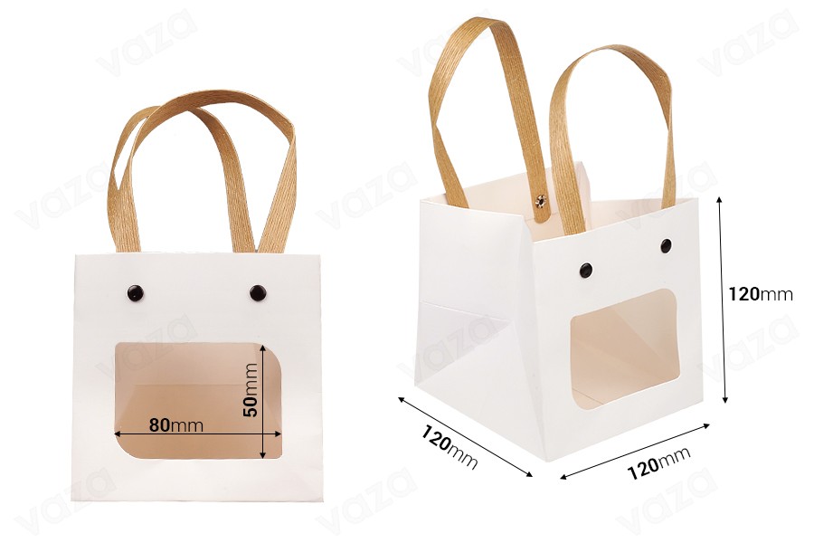 Sac cadeau en papier 120x120x120 mm blanc avec fenêtre - 12 pcs Sac cadeau en papier 120x120x120 mm blanc avec fenêtre - 12 pcs-photo_dimensions