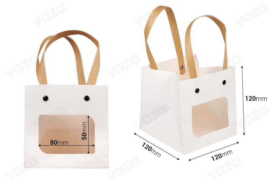 Geschenktüte aus Papier 120x120x120mm weiß mit Fenster - 12 Stk Geschenktüte aus Papier 120x120x120mm weiß mit Fenster - 12 Stk-εικόνα_διαστάσεις